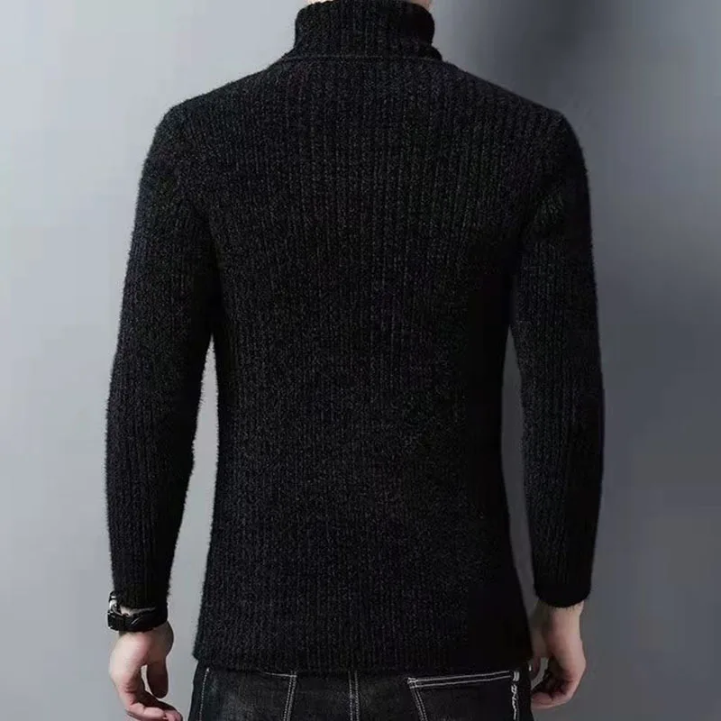 Trend Fashion Autumn Winter Sweaters Men Solid Turtleneck Mink Cashmere Thicken Smart Casual Long Sleeve Pullovers Knitted Tops 2
