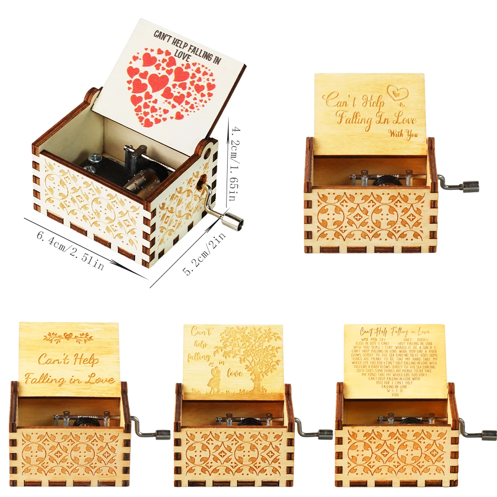 Can't Help Falling in Love Wooden Hand Crank Music Box Birthday Present Valentine's Day Gifts for Girlfriend to My Wife music box carousel music box