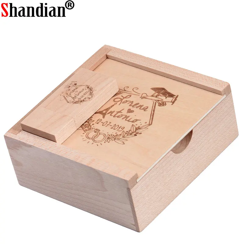 

SHANDIAN Wood Photo Album USB Flash Drives 128GB Free Custom Logo Pen Drive 64GB Wedding Gift Box Memory Stick 32GB Pendrive16GB