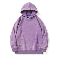 New Washed Retro Distressed Pure Cotton Hoodie for Men and Women, Solid Color Pullover, Fashionable Casual Hooded Sweatshirt 2