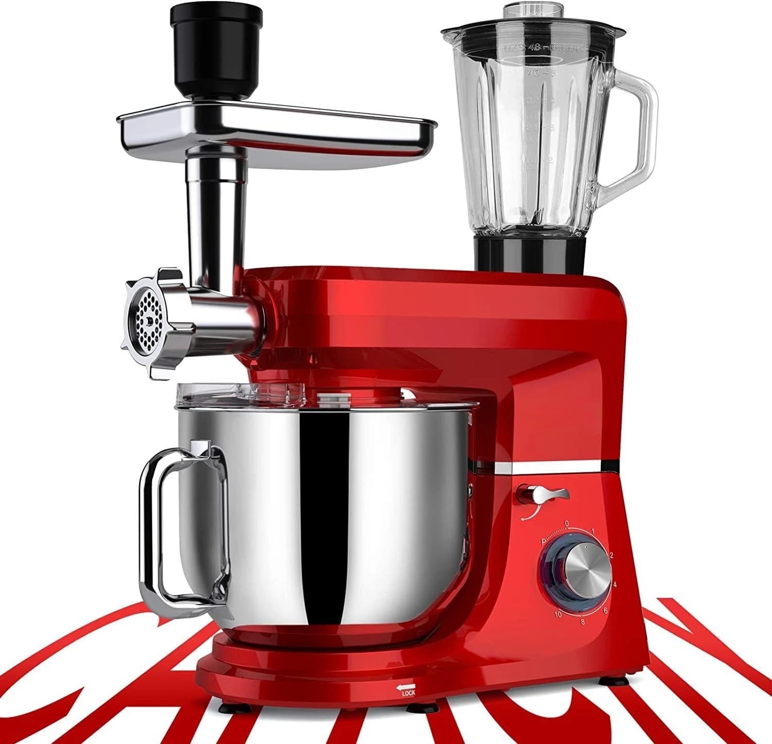 

6-IN-1 Stand Mixer, 8.5 Qt. Multifunctional Electric Kitchen Mixer with 9 Accessories for Most Home Cooks, SM-1507BM, Ruby Red