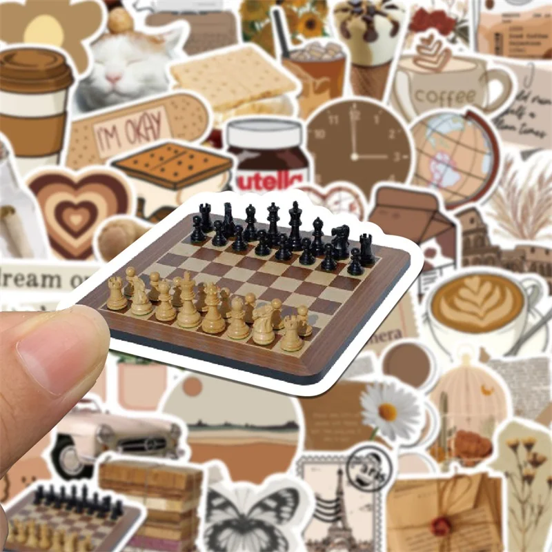 Vintage Brown Aesthetic PVC Stickers Set - Stationery and Scrapbooking Decor Supplies