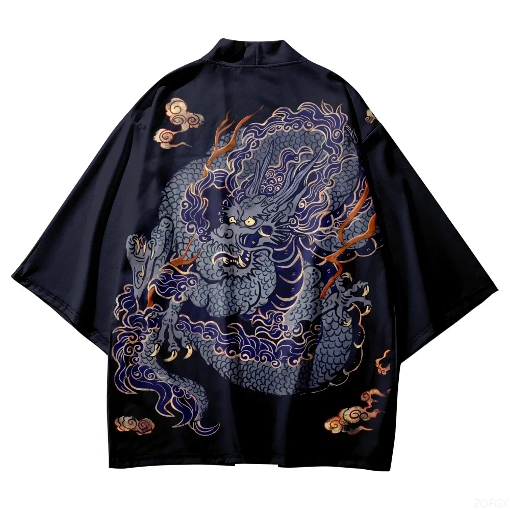Traditional Samurai Kimono Men Japanese Anime Dragon Print Cosplay Haori Female Women Cardigan Yukata Shirt Summer Robe 3