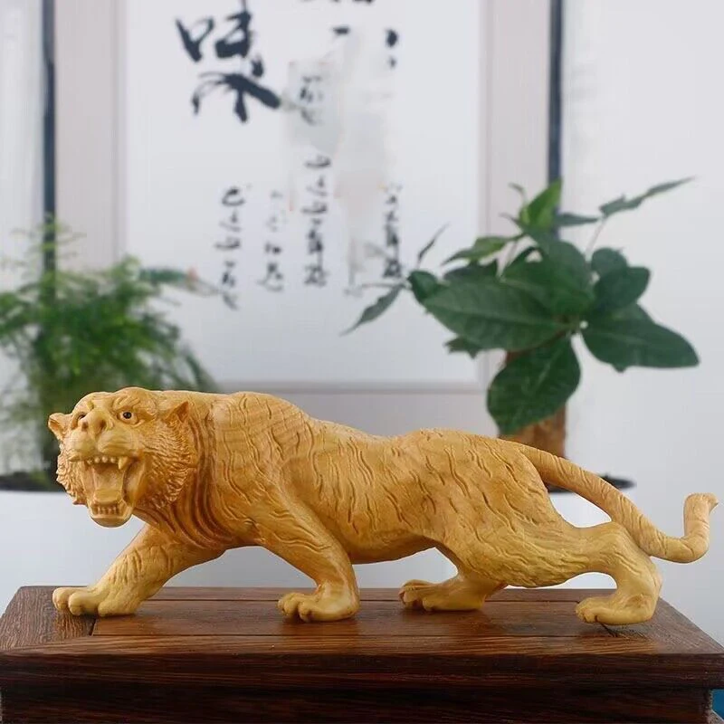 

Wood Carving Animal Tiger Small Statue Solid Wood Art Carving Domineering home room, office decoration ornaments Free delivery