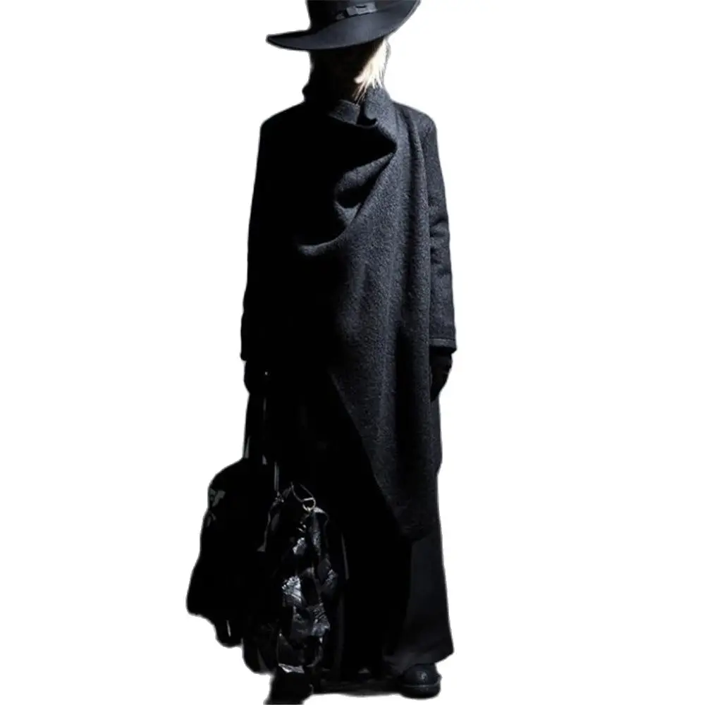Hot Sale Irregular Fashion Long Wool Coat Punk Hip Hop Cloak Man Vintage Gothic Style Long Jacket Abrigo Hombre Hot Sale 5xl