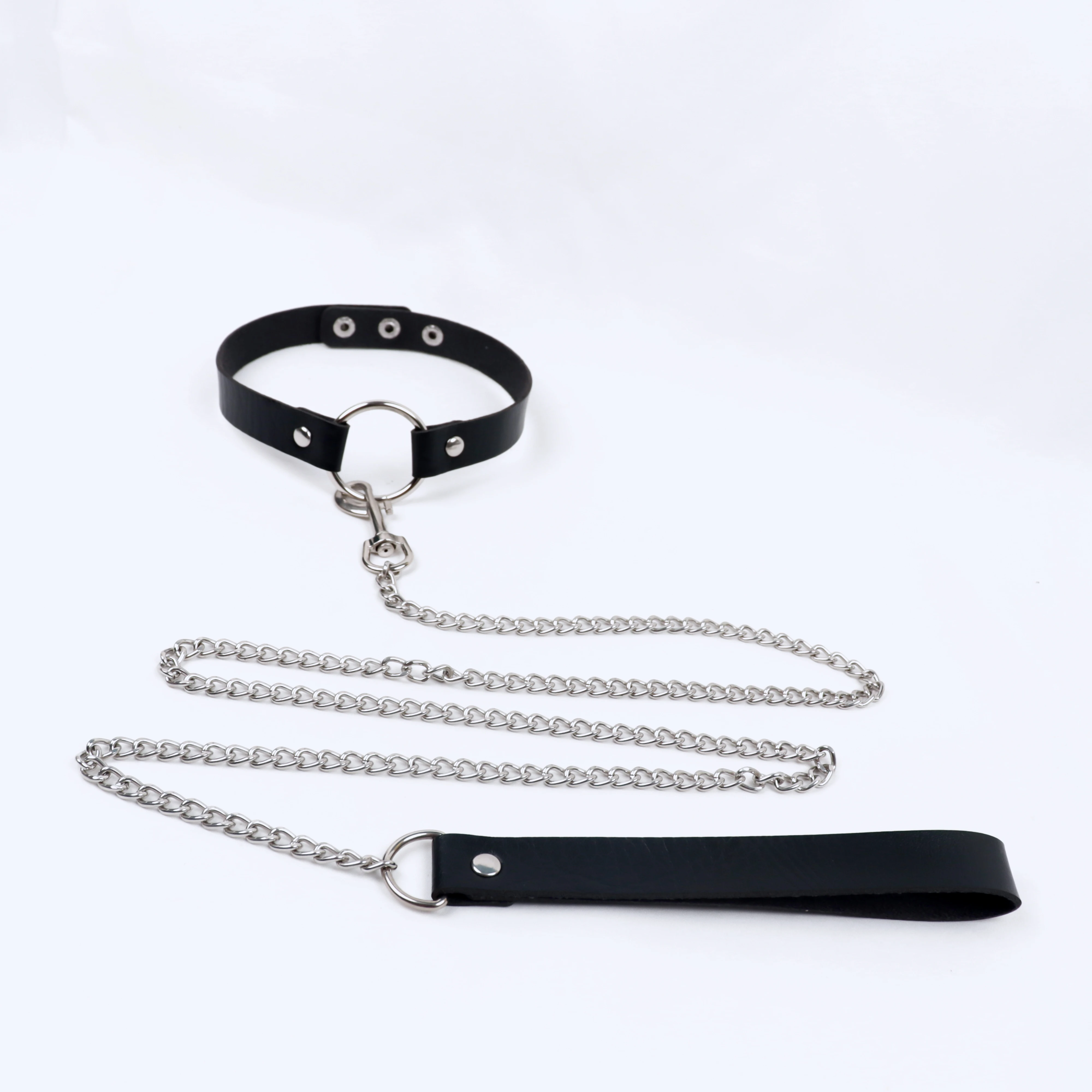 Erotic Leather Bondage Strap of Bdsm Restraint Collar with Metal Chain for Men Women Slave Role Play Traction Flirting_voghion.com