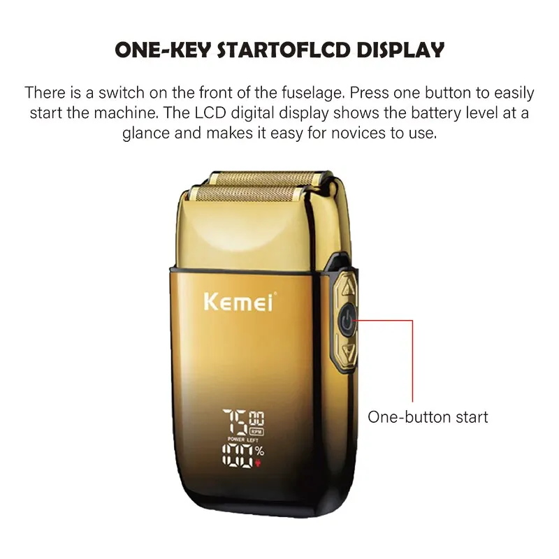 Kemei Electric Razors All-Metal Housing LCD Display Cordless USB Rechargeable with Beard Trimmer