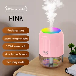Compact USB Mini Air Humidifier with Colorful Atmosphere Light - Quiet Moisturizing for Home, Office, or Bedroom (Pink)