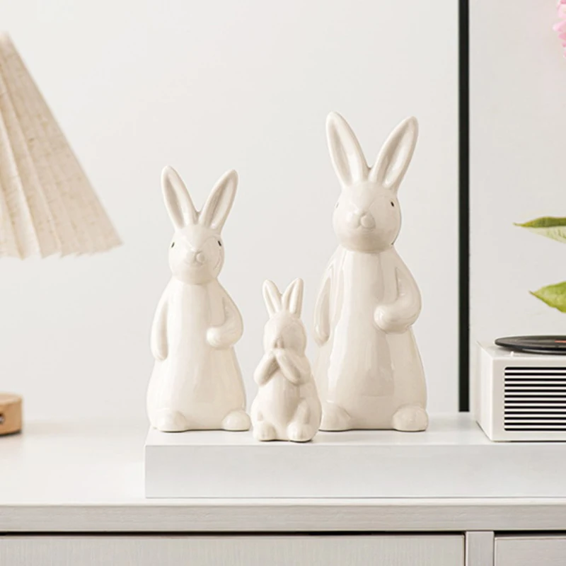 Bookshelf Easter Decorations White Ceramic Bunnies Home Tabletop  Bunny Microlandscape Ornament For Garden Backyard Decor Crafts 4