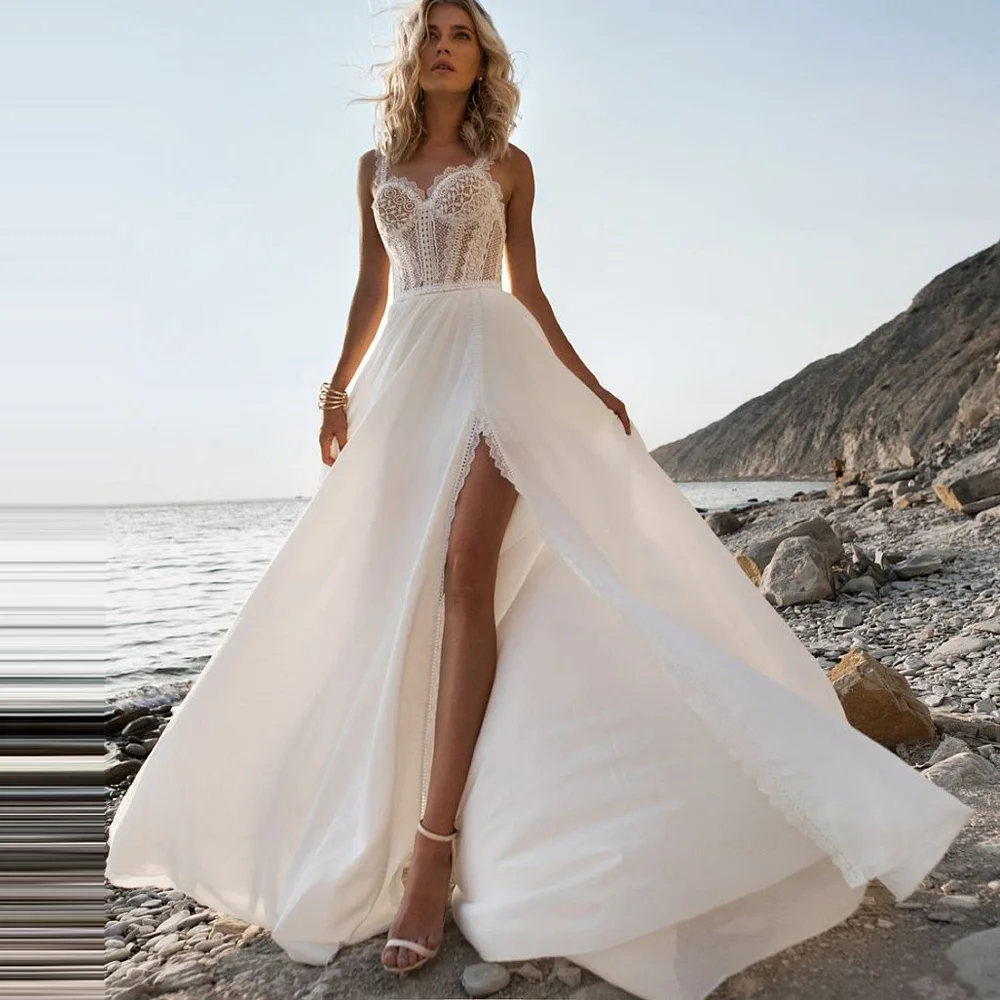 

TIXLEAR Wedding Dress Boho Lace Applique Sweetheart Bridal Gown Fashion Princess Side Split Vestidos De Novia Sweep Trian