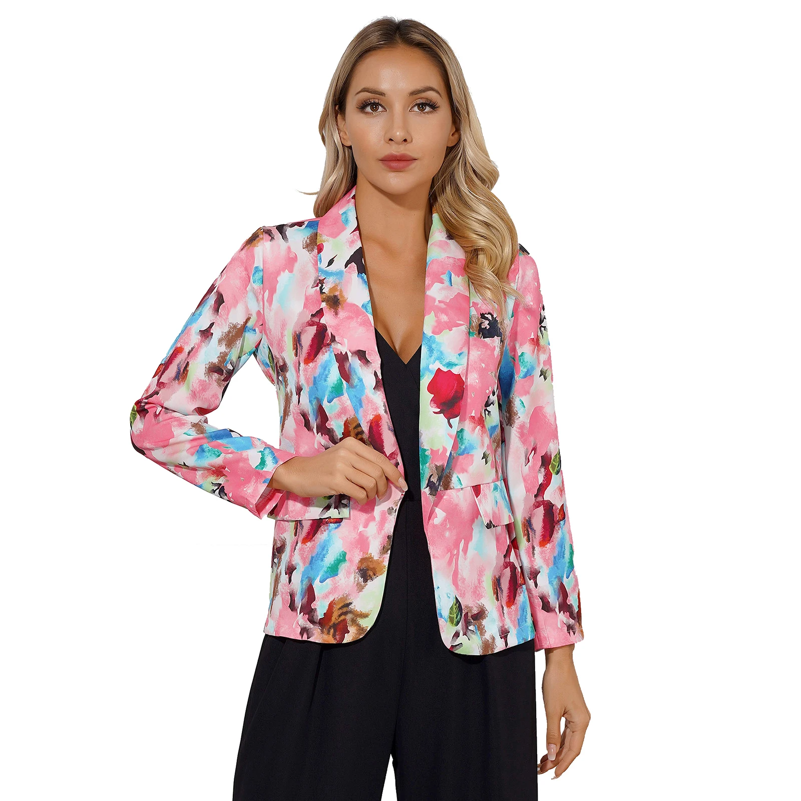 Fashion Womens Blazers Colorful Tie Dye Print Blazer Lapel Long Sleeve Open Front Jackets Outerwear Casual Coat Streetwear