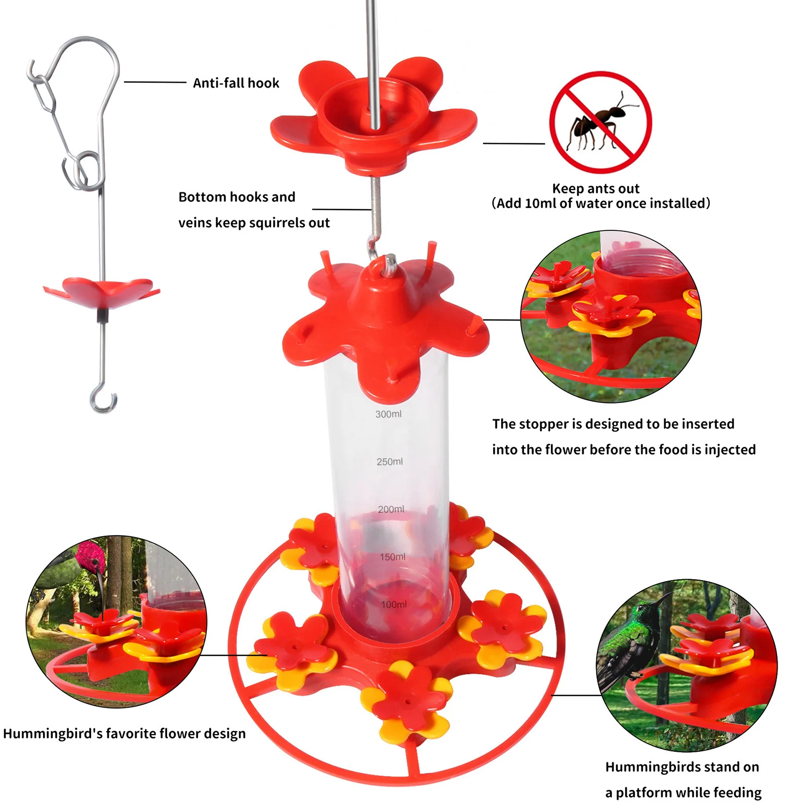 Hummingbird Water Feeder Hanging Hummingbird Bird Feeder Anti-ants Leakproof Easy To Clean Garden Birds Feeding Supply
