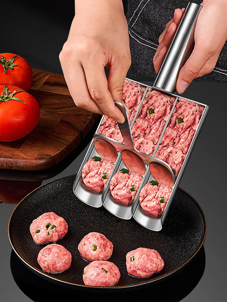 Meat Ball Scoop with Cutting Spade Ball Maker, None-Stick Meatball Maker Creative Kitchen Triple Meatball Maker