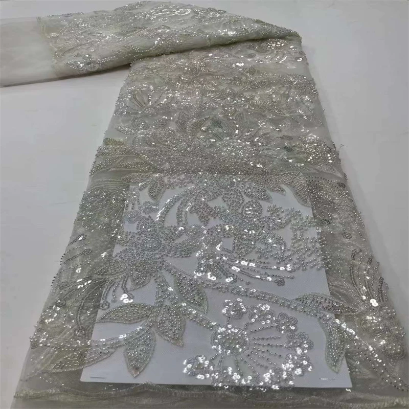 

Beaded African Lace Fabric 2022 High Quality French Mesh Lace Fabric Lace Embroidery Nigerian Lace Fabrics For Wedding hs22-74