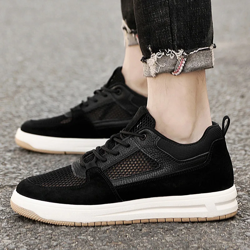 Men's Height-increasing Sneakers Hollow Ventilated Mesh Shoes Summer Low-top Thick-soled Sports and Casual Shoes Trendy Shoes