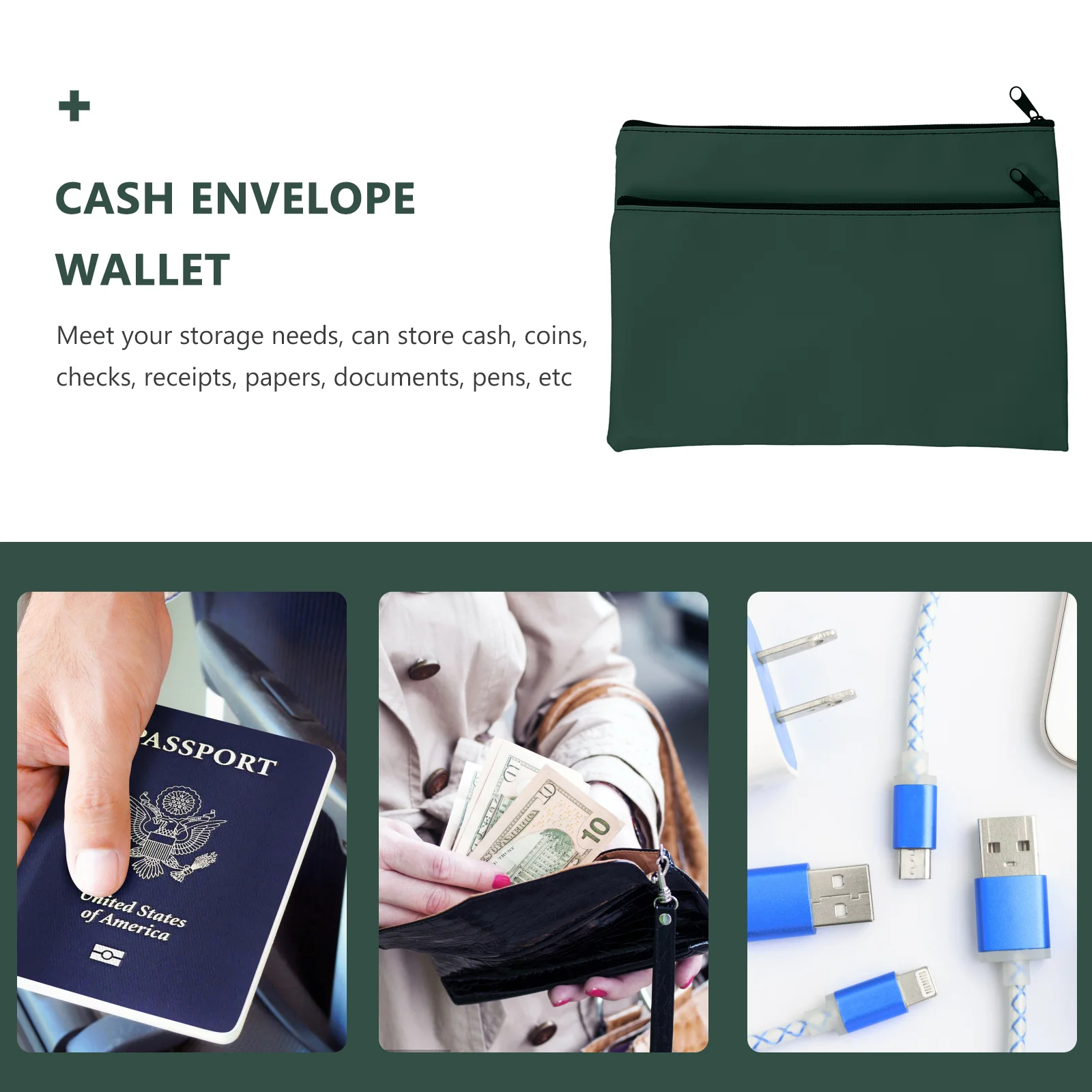 2 Pcs Wallet Pu Bill Bag Cash Deposit Storage 2pcs Packed Blue Money Pouches for with Zipper Envelopes Travel