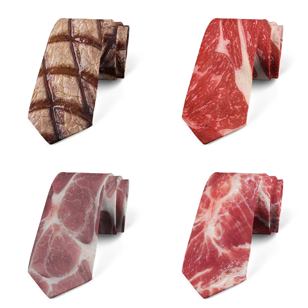 

New Design BBQ Men's Ties Polyester Woven Necktie 8cm Printing Fashion Party Wedding Gravata Gift For Men Accessories