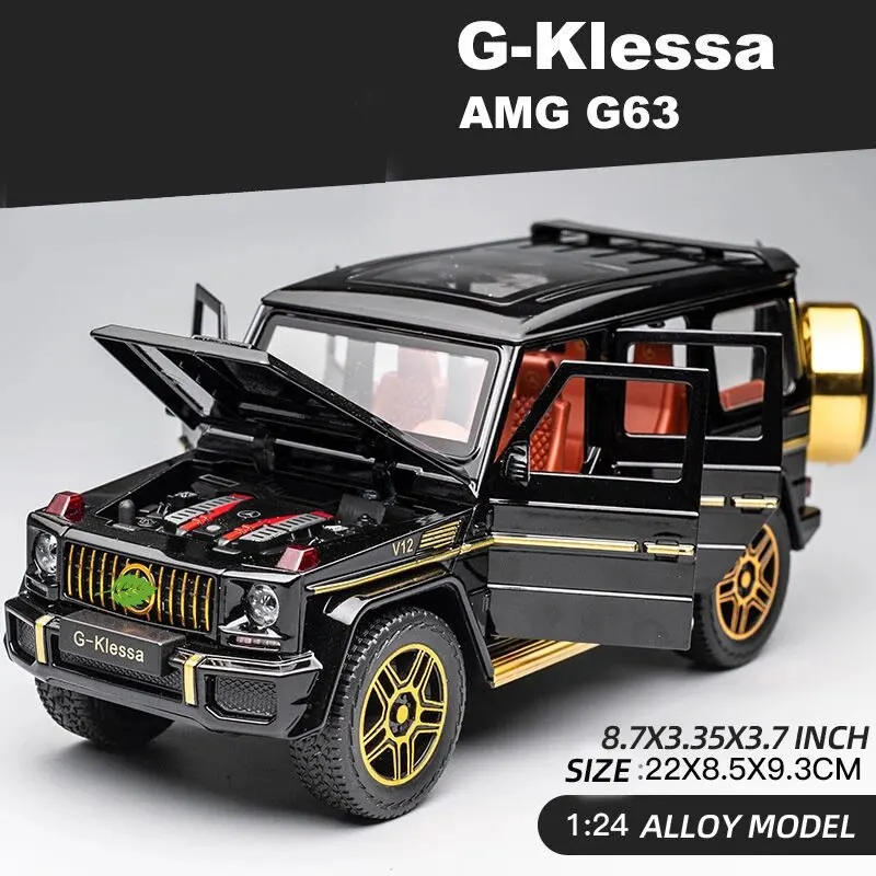 1:24 AMG G63 모델 자동차, 아연 합금 풀백 장난감 자동차, 소리와 빛이 나는 어린이 소년 소녀 선물