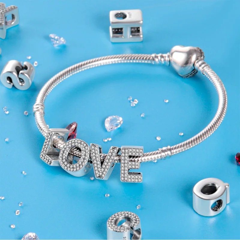 Silver 925 Charms Original Fit 3mm Original Bracele Silver Classic 26 Letters Beads Diy Charm For Women Jewelry 5