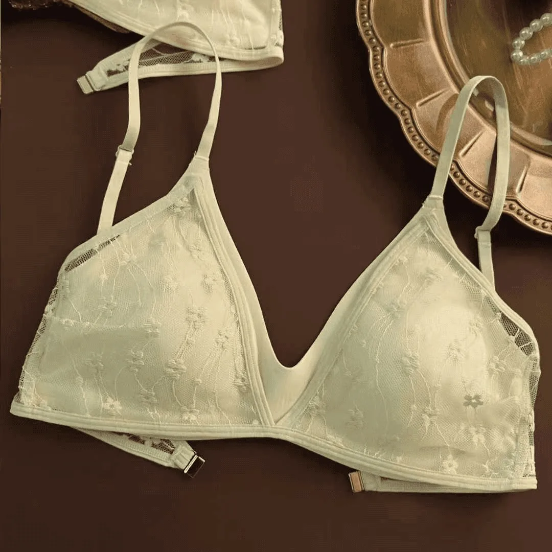 Lingerie di pizzo per l'estate da donna, sottile, busto grande, dimagrante, curva in pizzo, coppa triangolare, bella schiena, reggiseno senza cuciture - immagine 4