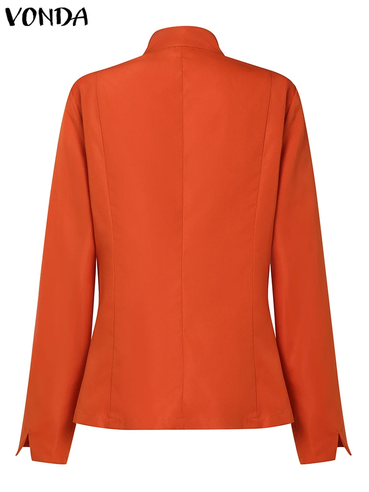 Casual Solid Color Coats 2023 VONDA Women Autumn Long Sleeve Blazer Fashion O-Neck Outwears Winter Office Elegant Suits Baggy
