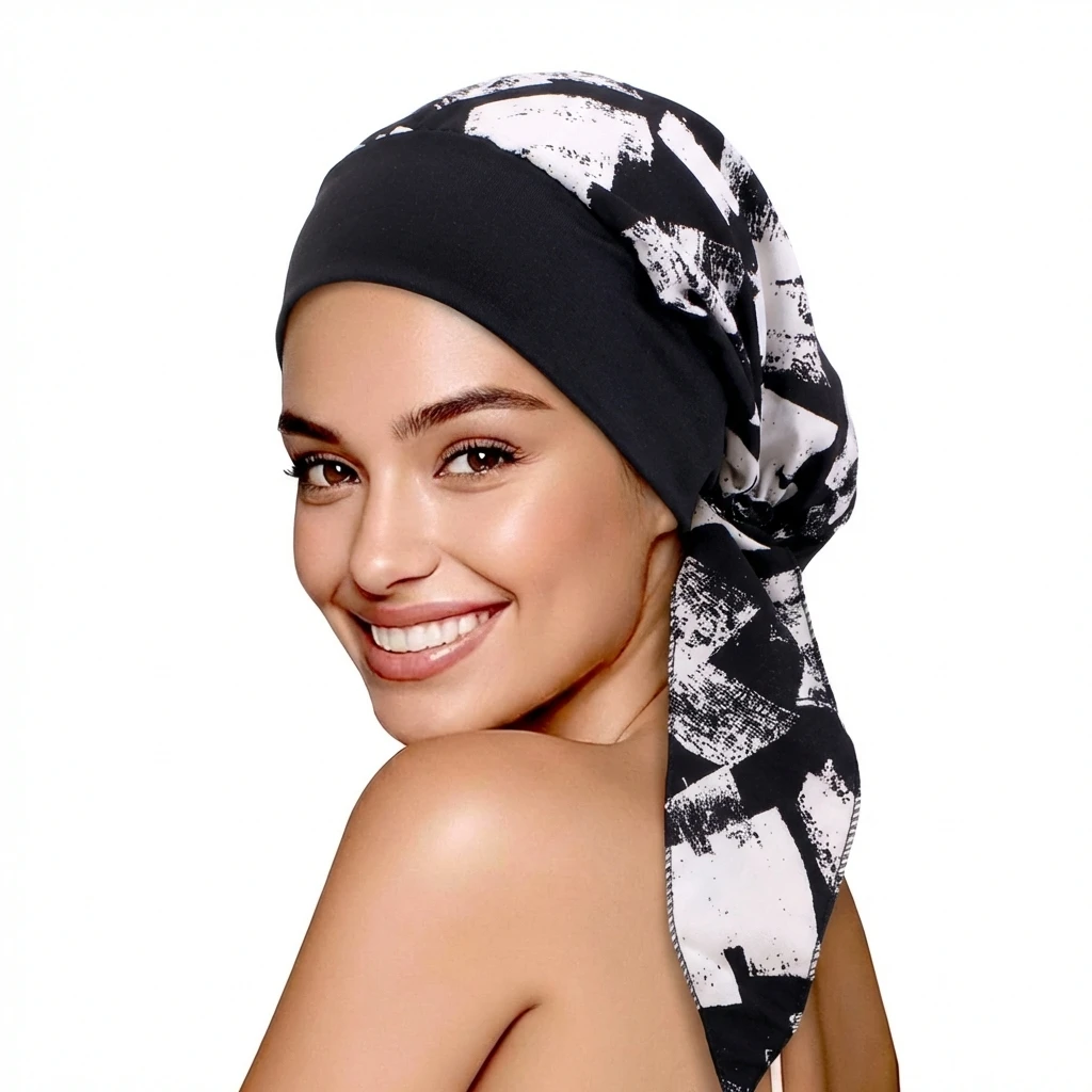 Neue Damen-Hüte mit Blumenmuster, elastische muslimische Hijab-Hüte, Kopftücher mit langem Schwanz, Chemo-Mützen, Krebs-Bandanas – Detail 5