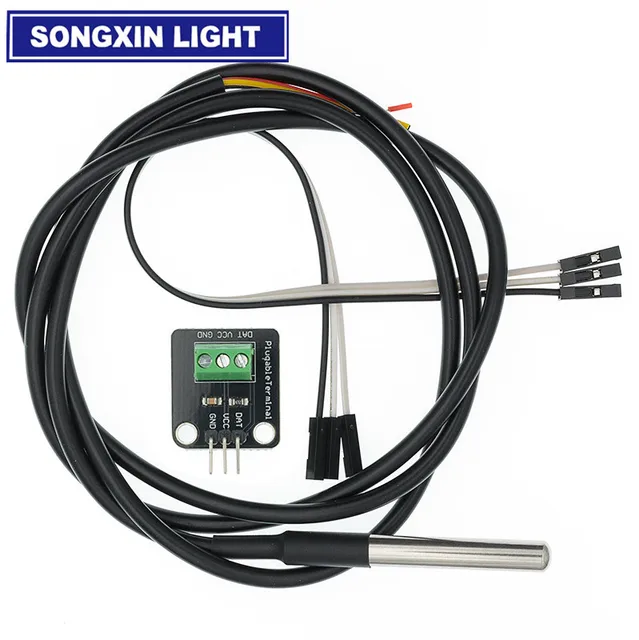DS18B20 Temperature Sensor Module Kit Waterproof 100CM Digital Sensor Cable Stainless Steel Probe Terminal Adapter For Arduino