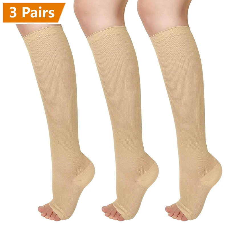 

Носки компрессионные на молнии для женщин, Чулки с открытым носком для кровообращения для медсестер и беременных, 3 пары, XXL