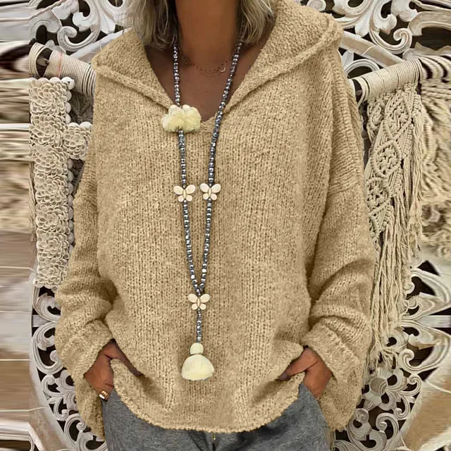 Winter Autumn Solid Color Sweater Women Long Sleeve Braided Hooded Pullover Boho Streetwear Knitted Sweater Oversized 2023 1