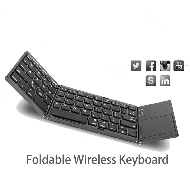 

Portable Foldable Bluetooth Wireless Keyboard Mini Slim Touchpad Office Tablet Rechargeable Three Foldable KeyboardComputerParts