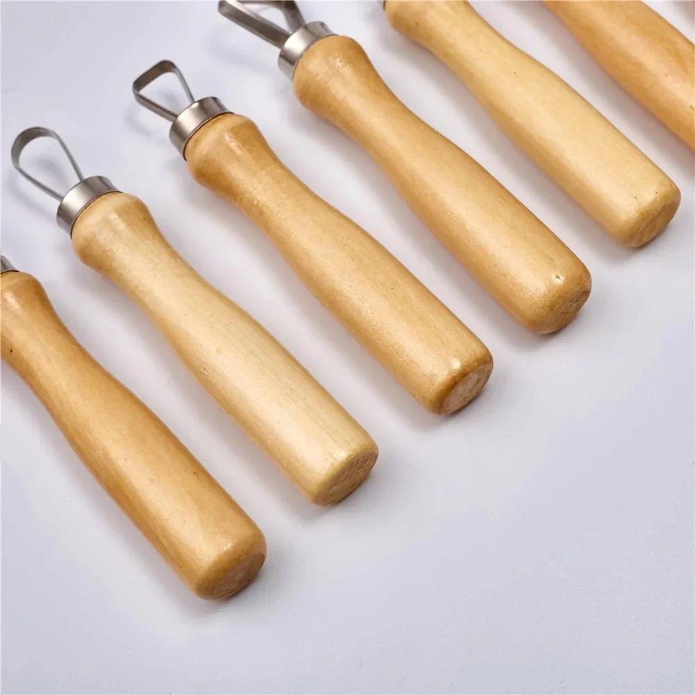 10-Piece Wooden Handle Clay Sculpting Tool Kit-Ergonomic Loop Carvers for Ceramic, Polymer Detailing & DIY Craft Projects