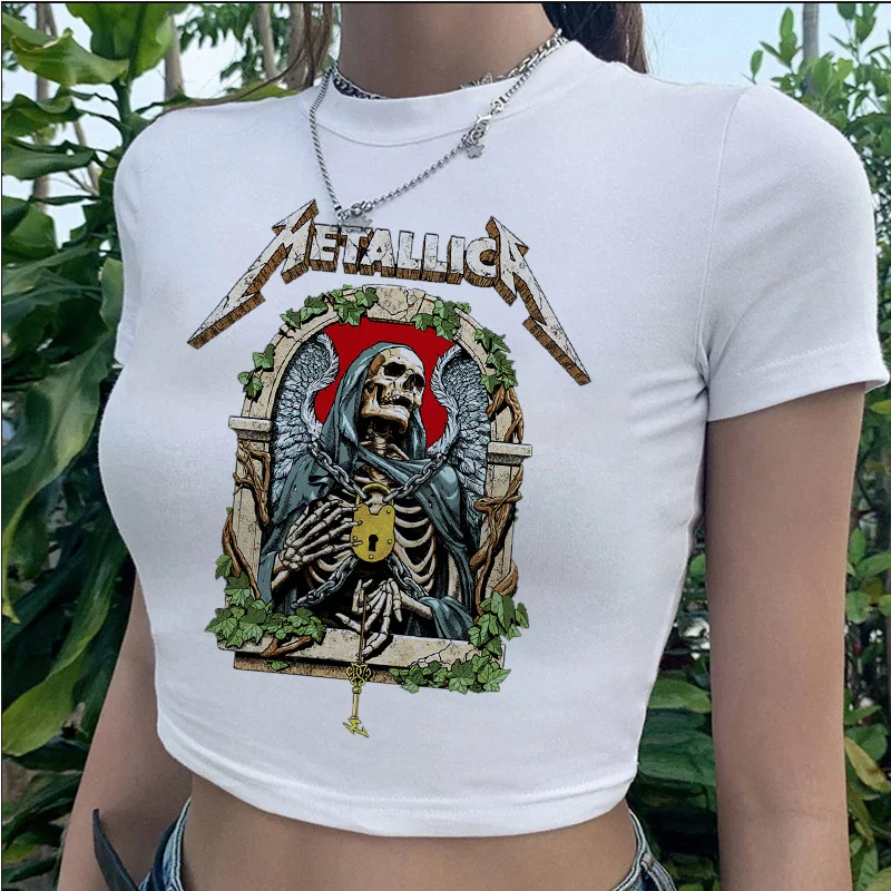 de banda de Rock de Metal para mujer, ropa y2k para pareja, top corto, camiseta blanca, de _ - AliExpress Mobile