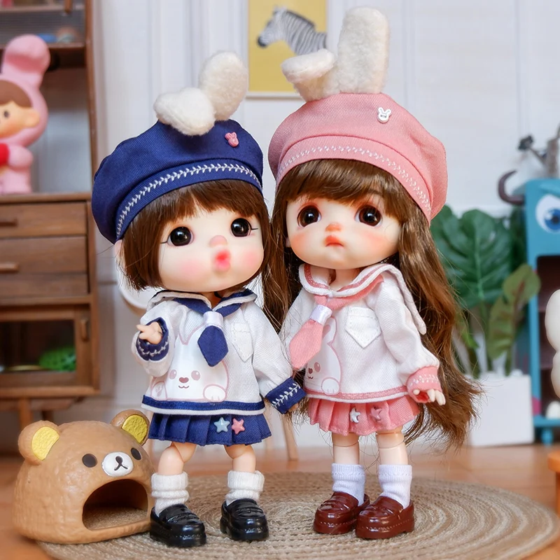 Suki Ob11 Dolls Rabbit Bear Sailor Suit Navy Clothes With Rabbit Ears Hat For Nendoroids Obitsu11 Molly Ymy Gsc 1/12 Bjd Doll 4