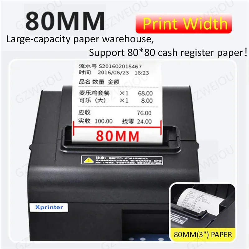 Xprinter 80mm Bluetooth Thermal Receipt Printers WiFi POS Printer With Auto Cutter For Kitchen USB/Ethernet Port Shop Restaurant