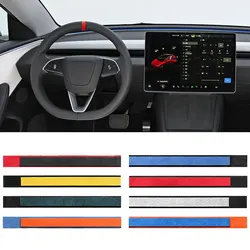 Car Steering Wheel Top Marker For Tesla Model Y Model 3 X S Center Line Red Marking Super Suede Decoration Accessories