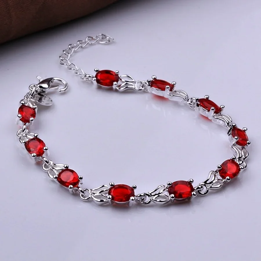 Elegantní půvab chytrý stříbro barva broušené sklo kámen červený šperků móda ženy svatební náramky svobodné doprava továrna cena