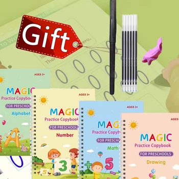 어린이 장난감 쓰기 연습 카피북, 영어 수학 그리기, 재사용 가능, 무료 닦기, 4 매직 카피북