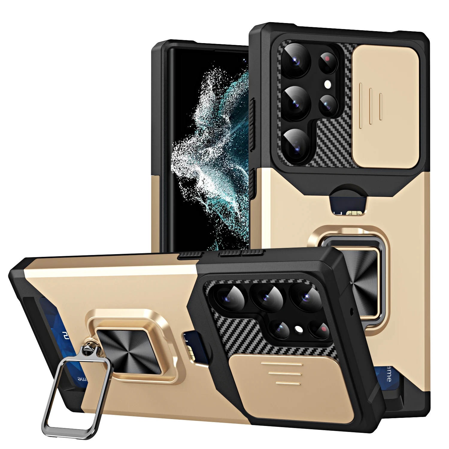 Premium Wallet Ring Holder Armor Kickstand Case with Card Slot
