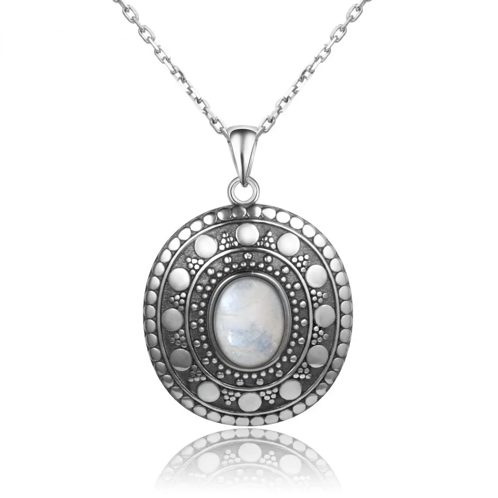 Natural Oval Moonstone Pendants Necklaces for Women 925 Sterling Silver Necklaces Classic Jewelry Birthday Gift