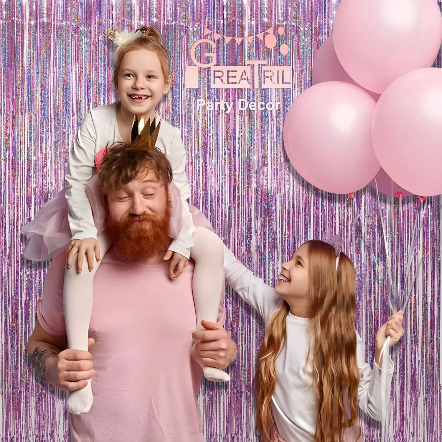 Pink Tinsel Curtain Party Backdrop - GREATRIL Glitter Foil Fringe Curtain Lilac Pink Party Decor Streamers for Birthday 3