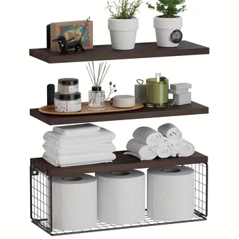 Wall Mounted Floating Shelves 3 Wood Bathroom Shelves Farmhouse Floating Shelf Bathroom Accessories for Bedroom 2