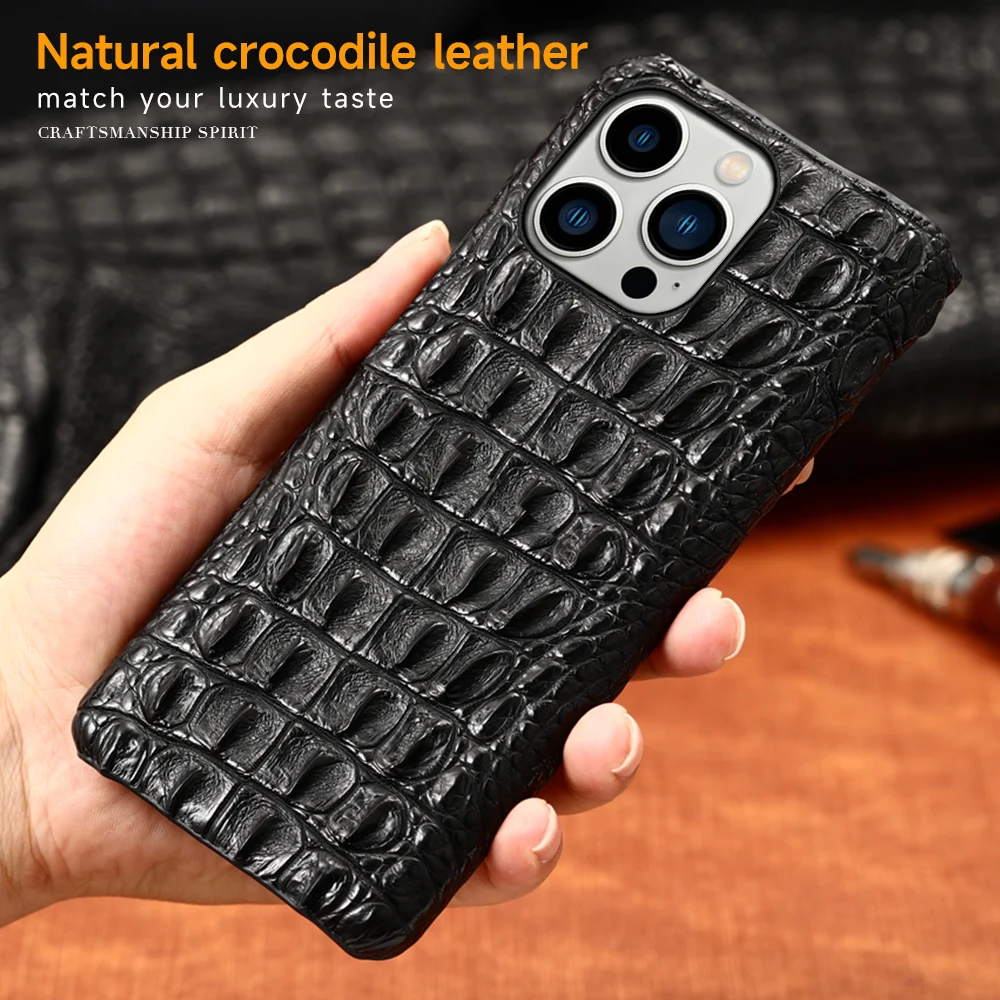 100% Natural Crocodile Leather For iPhone 15 11 12 13 14 Pro Max Case 15Pro 14Pro 12Pro 15 Plus 14Plus 13Pro Luxury Back Cover