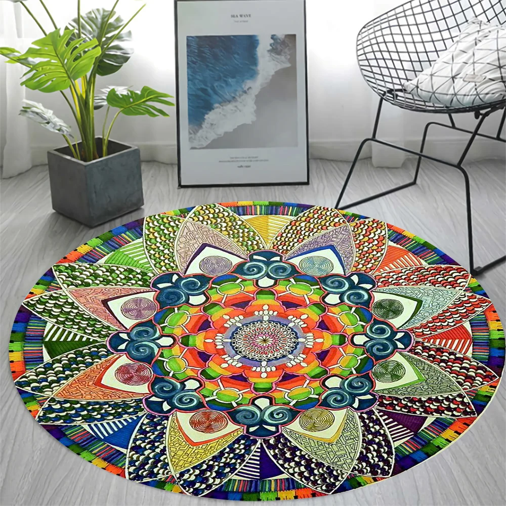 

CLOOCL Round Carpet Bohemian Gorgeous Pattern 3D Printed Flannel Floor Mat Rug Bedroom Living Room Chair Fashion Non-Slip Rug