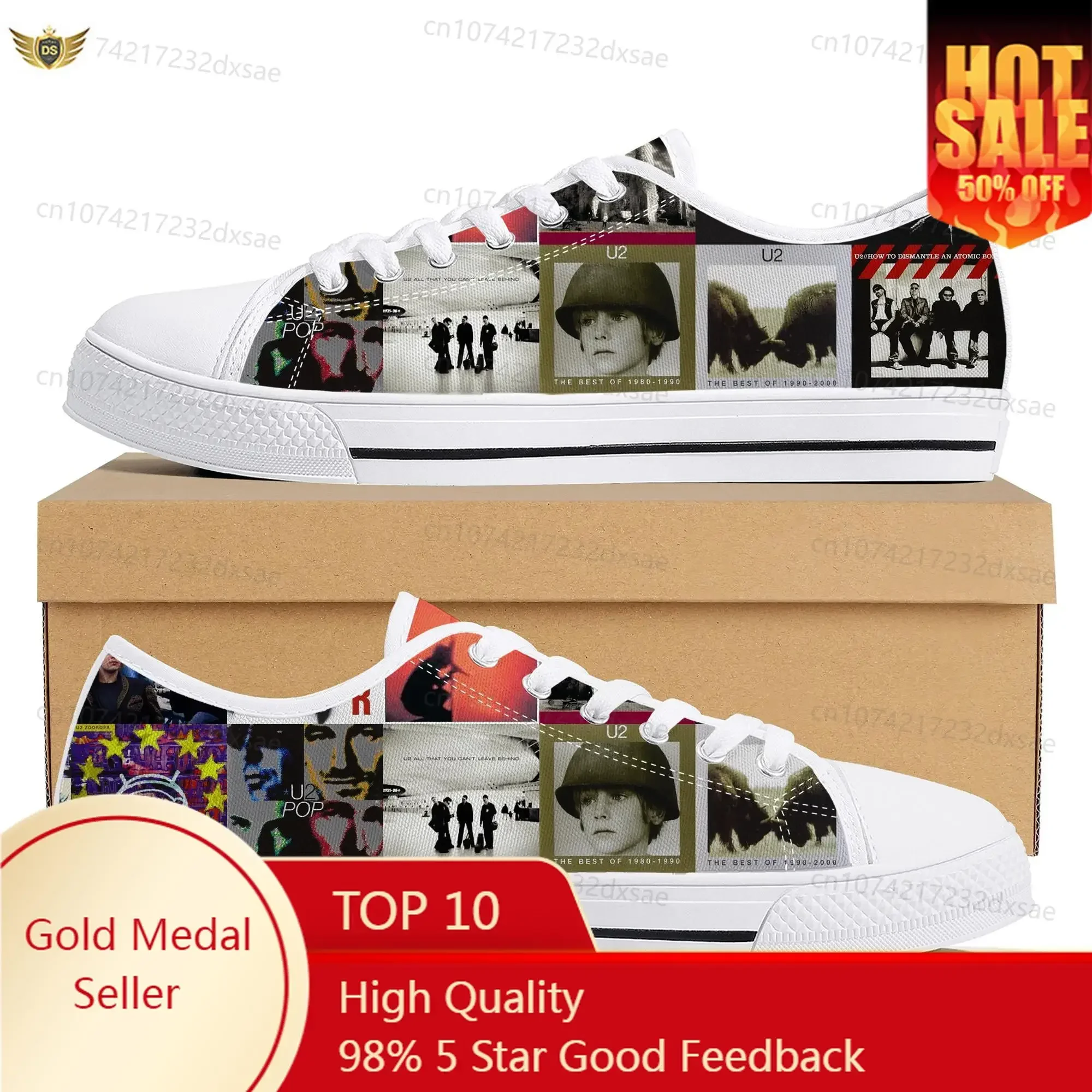 U2 Rock Band Fashion Punk Low Top High Quality Sneakers Mens Women Teenager Canvas Sneaker Casual Couple Shoes Custom Shoes