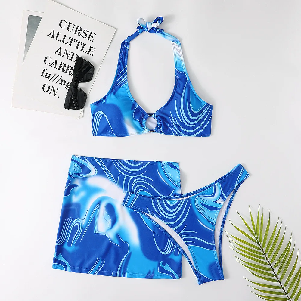 

Women's 2023 New Swimwear Three Piece Set European and American Bikini Cross Border Short Skirt Swimwear Bikini