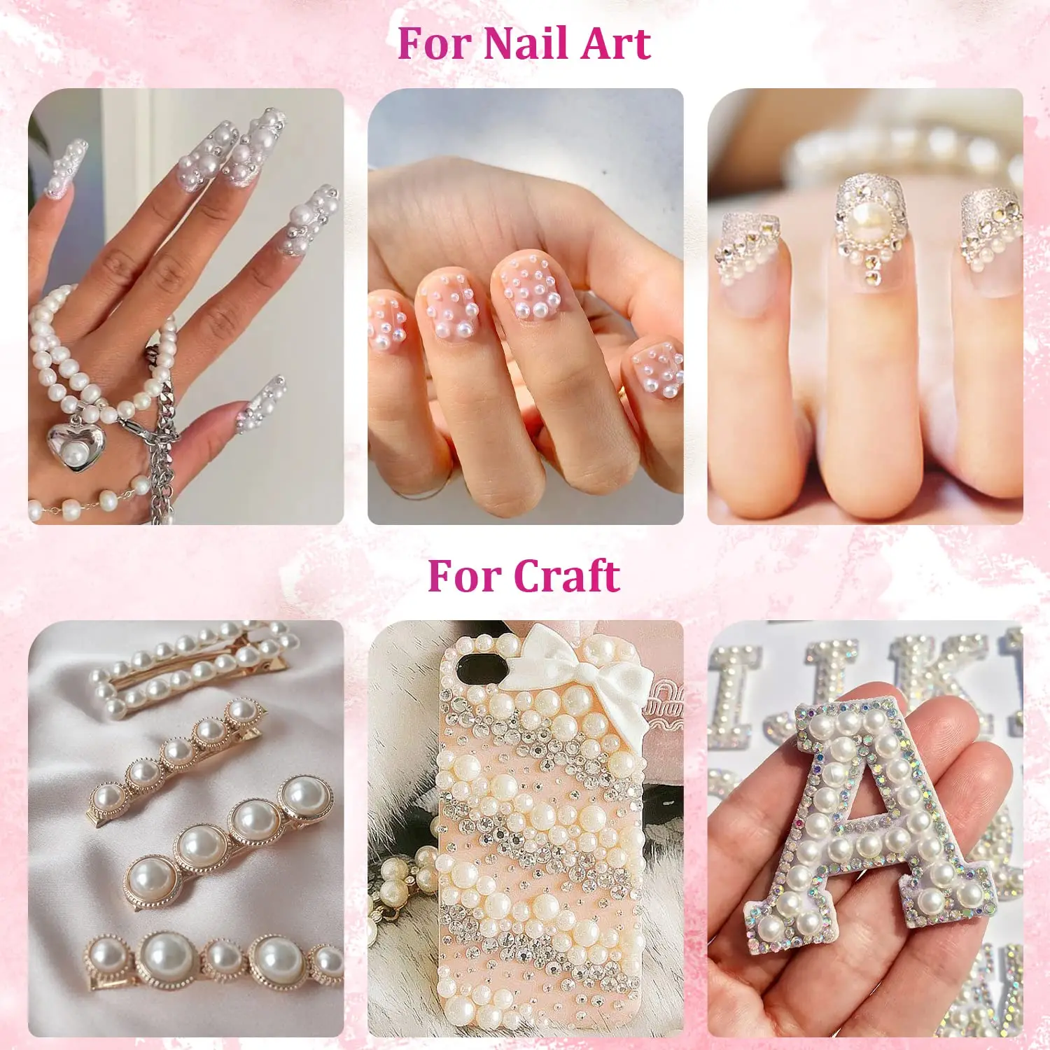 6/8/10mm Flat Back ABS Pearl Half Round Pearls Loose Beads Gems For DIY Craft + Plastic Box