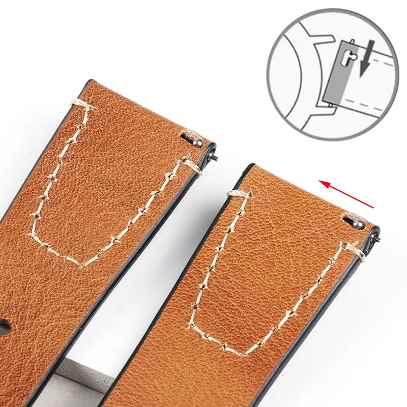 Vintage Genuine Leather Watch Band with Stitching - Retro Cowhide Quick Release Strap