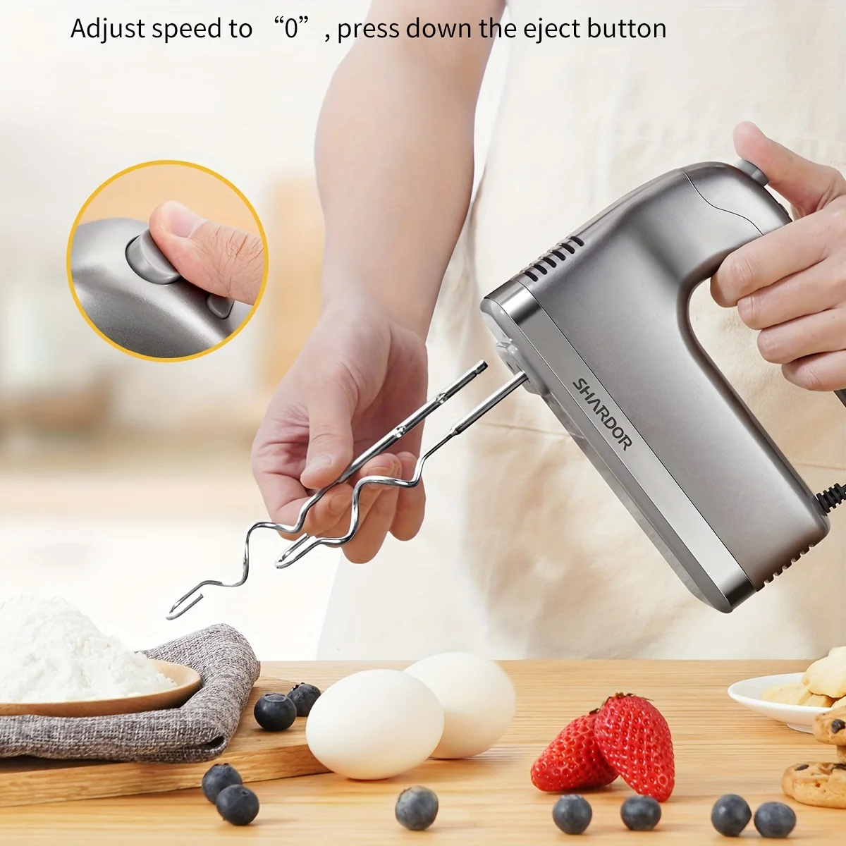 5-Speed Handheld Electric Mixer with Storage Case & Stainless Steel Attachments 2