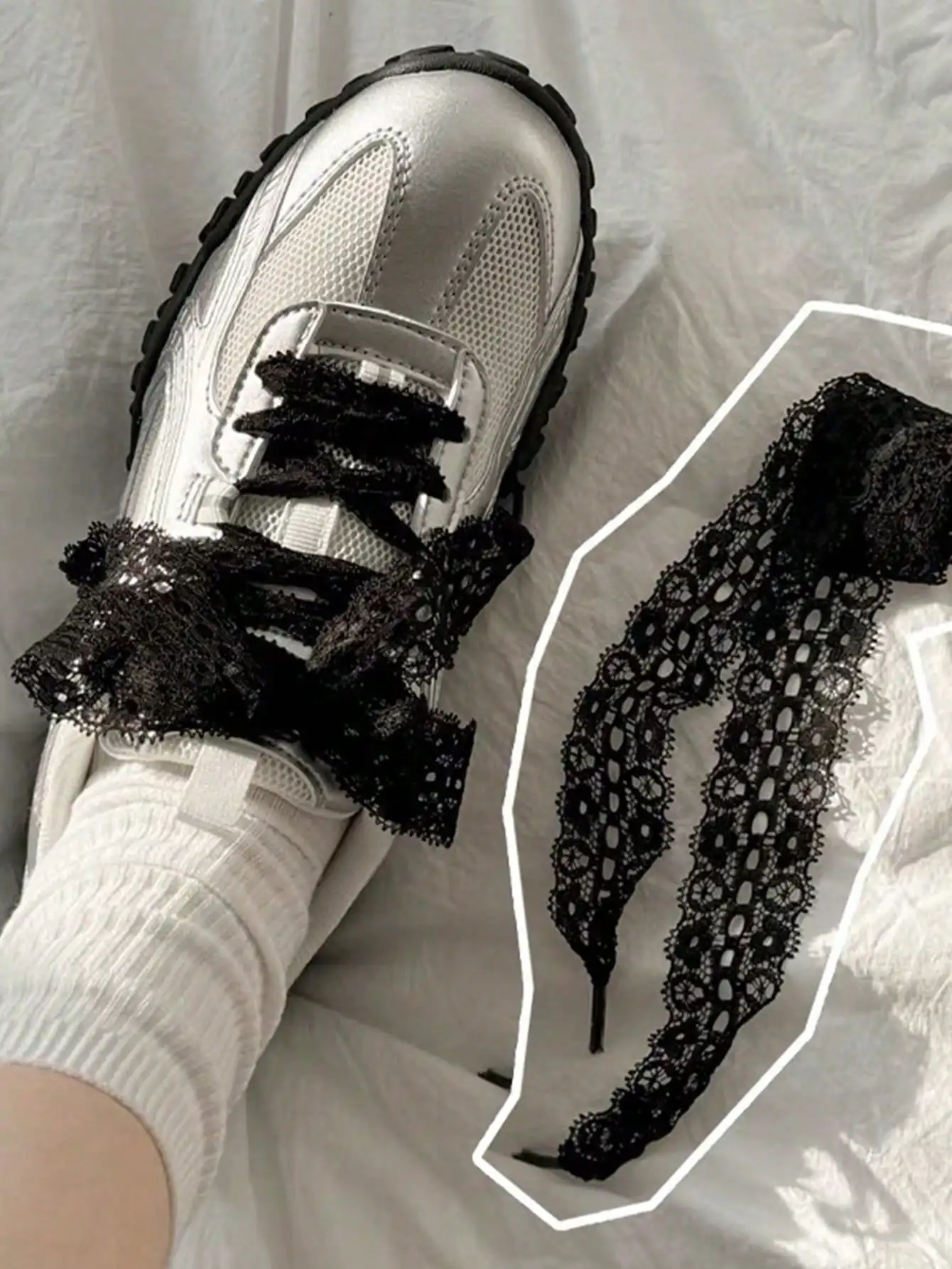 1 paar Ins Stil Koreanische Spitze Bogen Schnürsenkel 120 cm Nische Dekorative Sneaker Schnürsenkel für Party Casual Schuhe Sommer DIY zubehör – Detail 2