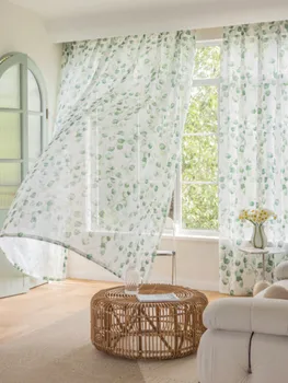Cinese all'ingrosso di lusso verde turco lino Look 100% poliestere disegni floreali tenda bianca sheermuslimah per la cucina del caffè di casa 1